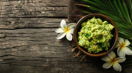 Fototapeta premium Guacamole avocado mash dip with fresh avocados.