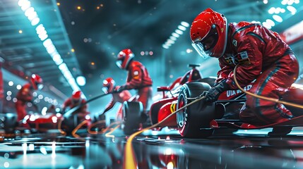 Action from the pit crew during a fast race -