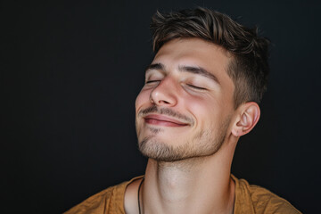 Obraz premium A close up of a man's face with his eyes closed