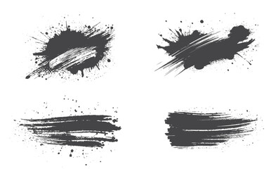 Brush strokes with stain and splashes. Black grunge paint ink texture. Isolated vector images in simple style