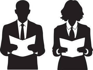 Business People with Documents Silhouette Vector Illustration