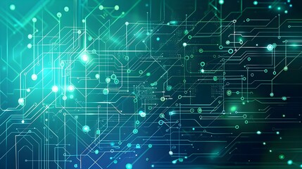 Digital technology banner with a green and blue background, cyber technology circuit, innovation future data, internet network, artificial intelligence big data