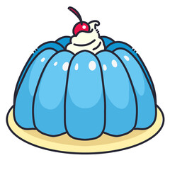 illustration of a jelly with whipped cream and cherry on top