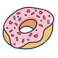 illustration of a pink donut with sprinkles icing 