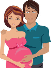 couple man woman pregnat pregnancy love hugging isolated vector