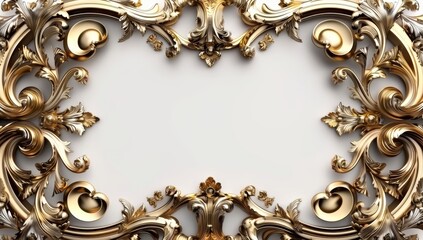 Ornate Golden Baroque Frame with Detailed 3D Rendered Design.