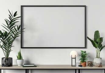Minimalist Black Frame Mockup Showcasing Horizontal Blank Poster.