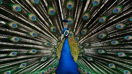 Obraz premium Congo Peafowl Bird with Open Fan Tail, Realistic Photo, Wallpaper, Cover and Screen for Smartphone, Cell Phone, Computer, Laptop