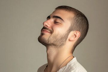 Obraz premium A close up of a man's face with his eyes closed