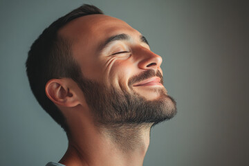 Obraz premium A close up of a man's face with his eyes closed