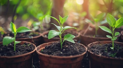 Plant cultivation in tree pots with fertilizers and soil for sustainable farming increasing seedling growth in a green environment for Earth Day