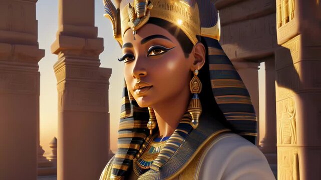 Beautiful Egyptian queen against the background of Egyptian antiquities