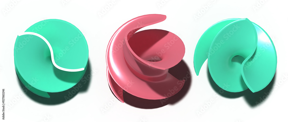 Poster abstract background with twisted colorful shapes, 3d rendering illustration