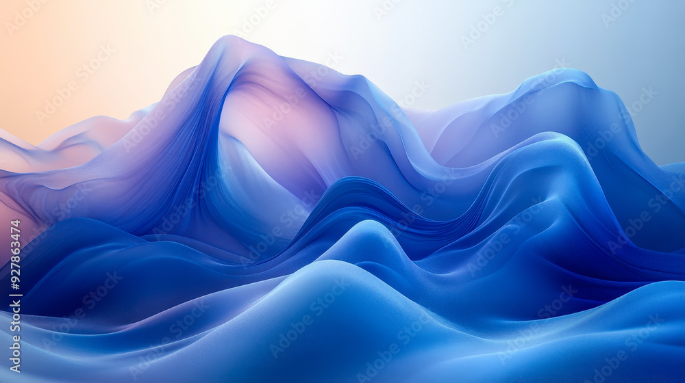 Poster abstract blue waves with smooth curves and soft shadows on modern minimalist background fluid gradie