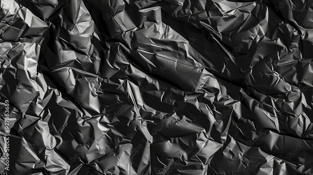 Poster crumpled black paper fills the frame, displaying a rich texture with varied shadows created by light