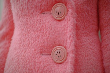 Pink textured wool jacket with unique button details offering a fresh take on classic winter fashion