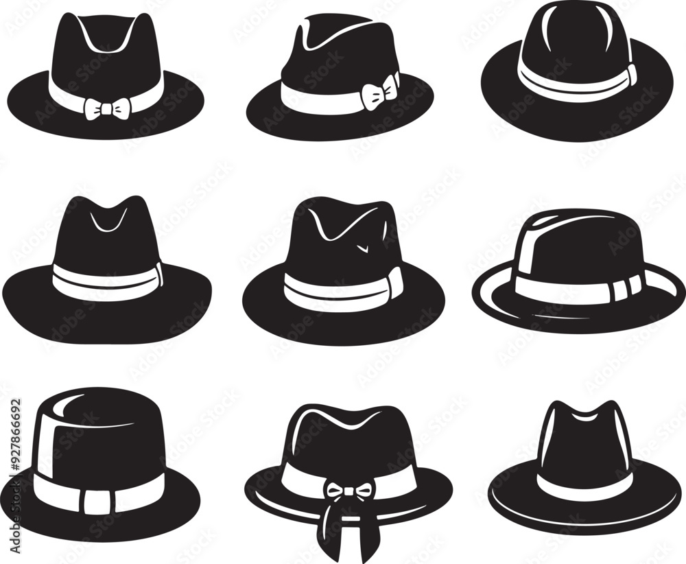 Poster Old Style Hats Silhouette Vector Set