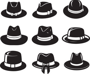Old Style Hats Silhouette Vector Set