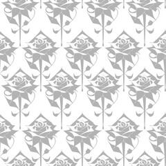 seamless graphic floral pattern of gray roses on a white background, texture, design