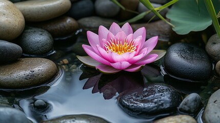 Fototapeta premium Zen-Inspired Pink Lotus in Tranquil Waters