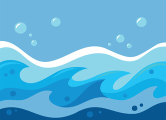 Vector Illustration of Ocean Waves with Bubbles - Blue Sea Background