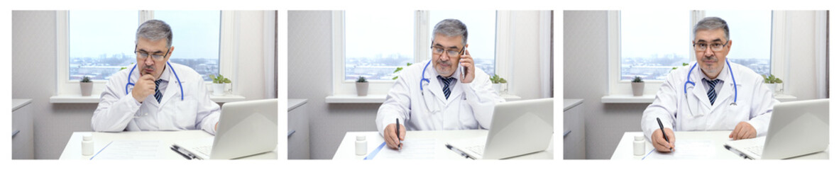 Male Doctor Working on Computer in Office