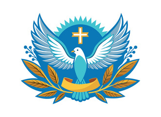 Peaceful Dove with Cross and Olive Branches - Christian Symbol of Hope and Peace