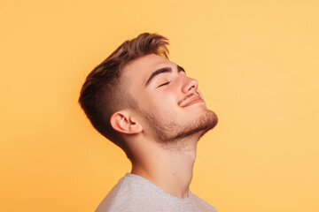 Obraz premium A close up of a man's face with his eyes closed