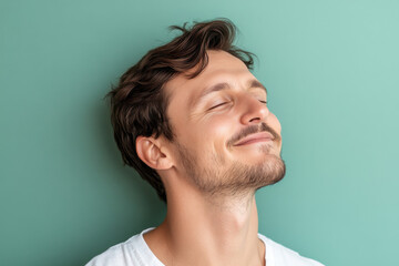 Obraz premium A close up of a man's face with his eyes closed