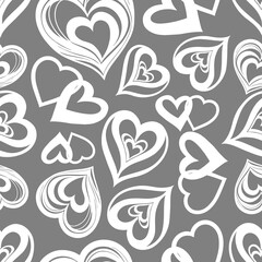 seamless graphic pattern of white hearts on a gray background, texture, design