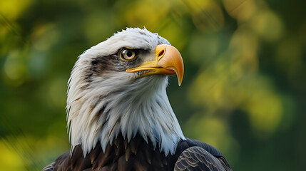 Close-up Portrait of a Majestic Bald Eagle with Sharp Eyes and a Powerful Beak.