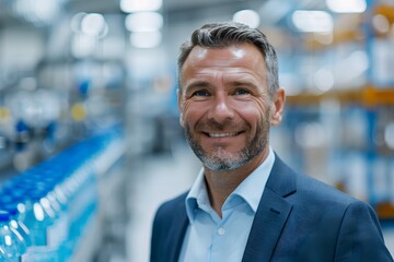 man working in bottling factory. Inspection quality control.