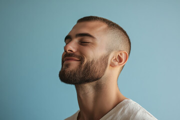 Obraz premium A close up of a man's face with his eyes closed