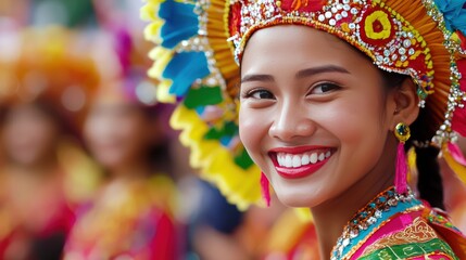 Fototapeta premium Colorful celebration of a multicultural festival with traditional costumes, vibrant decorations, and cultural performances, highlighting the beauty of diversity.