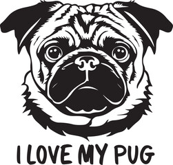 Pug Dog Love Stylized Vector Illustration