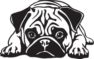 Pug Dog Lying Down Stylized Vector Illustration