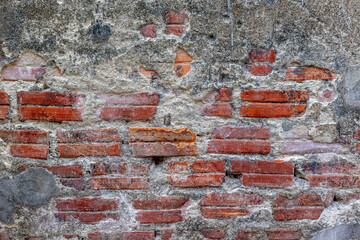 Grungy old red brick wall texture background.