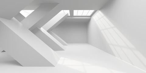 Obraz premium White elegant empty space. White wall room background. Abstract interior