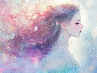 portrait of a woman with snowflakes