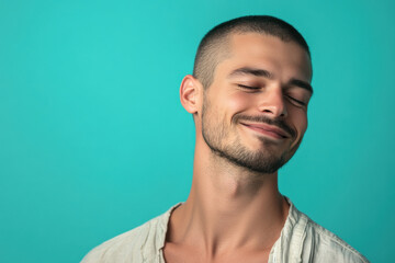 Fototapeta premium A close up of a man's face with his eyes closed