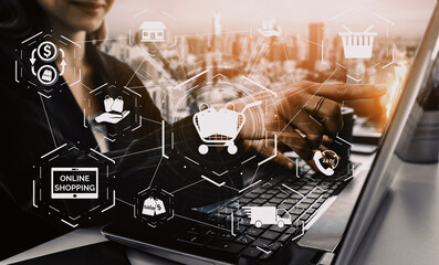 Online shopping and Internet Money Payment Transaction Technology. Modern graphic interface showing...
