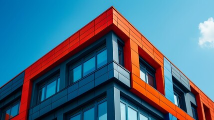 a building with a red and gray top