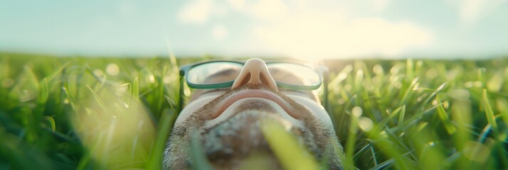 Obraz premium Man enjoying the sunset while lying on the grass 
