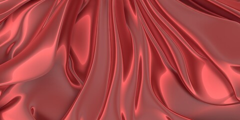 Red satin background. Curved red cloth texture