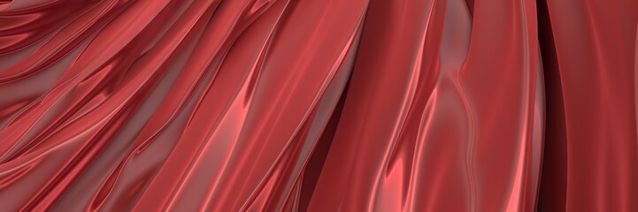 Red satin background. Curved red cloth texture