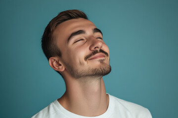Obraz premium A close up of a man's face with his eyes closed