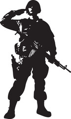 a army soilder stand with salute vector silhouette isolated white background 