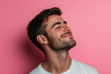 Obraz premium A close up of a man's face with his eyes closed