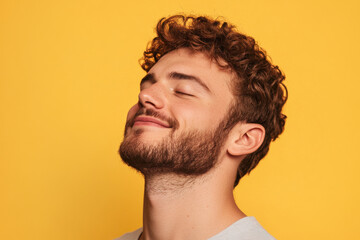 Obraz premium A close up of a man's face with his eyes closed