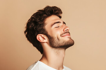 Obraz premium A close up of a man's face with his eyes closed
